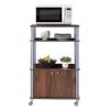 Modern 3-Shelf Kitchen Bakerâ€™s Rack Cart on Wheels in Brown Wood Finish