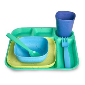 24-Piece Plastic Kids Dinnerware Set â€“ Blue, Teal, Yellow & Navy, BPA-Free, Dishwasher Safe