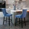Contemporary Velvet Upholstered Barstools with Button Tufted Decoration and Wooden Legs, and Chrome Nailhead Trim, Leisure Style Bar Chairs,Bar stools