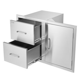 VEVOR Outdoor Kitchen Door Drawer Combo 32.5" W x 21.7" H x 20.5''D, Access Door/Double Drawers with Paper Towel Rack