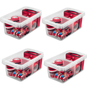 4 Pack 17 Quart Clear Storage Bin, Latched Storage Container with Divider