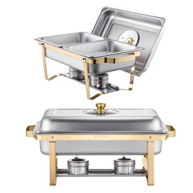 4 Qt 2 Pack Rectangle Chafing Dish Buffet Set Half Size Pan Stainless Steel Gold