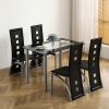 5 Pieces Dining Table Set for 4, Kitchen Room Tempered Glass Dining Table, 4 Chairs, Black, Table legs are silvery(including 2 packages)