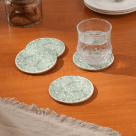 Resin Coaster With Green Print-Dia 4 (Option: GreenIvory)
