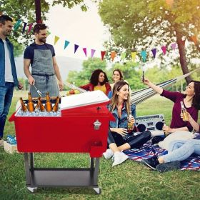 80 Quart Rolling Cooler Cart Portable Patio Party Beverage Ice Chest with Shelf and Bottle Opener Outdoor Drink Cooler Trolley for Backyard BBQ Pool G (Color: Red)