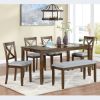 6 Piece Kitchen Dining Set, Rectangular Wooden Dining Table with 4 Upholstered Chairs and a Bench, Dining Table Set for 6 People, Living Room