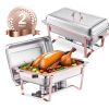 8 Qt 2 Pack Rectangle Chafing Dish Buffet Set Full Size Pan Stainless Steel