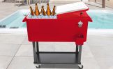 80 Quart Rolling Cooler Cart Portable Patio Party Beverage Ice Chest with Shelf and Bottle Opener Outdoor Drink Cooler Trolley for Backyard BBQ Pool G